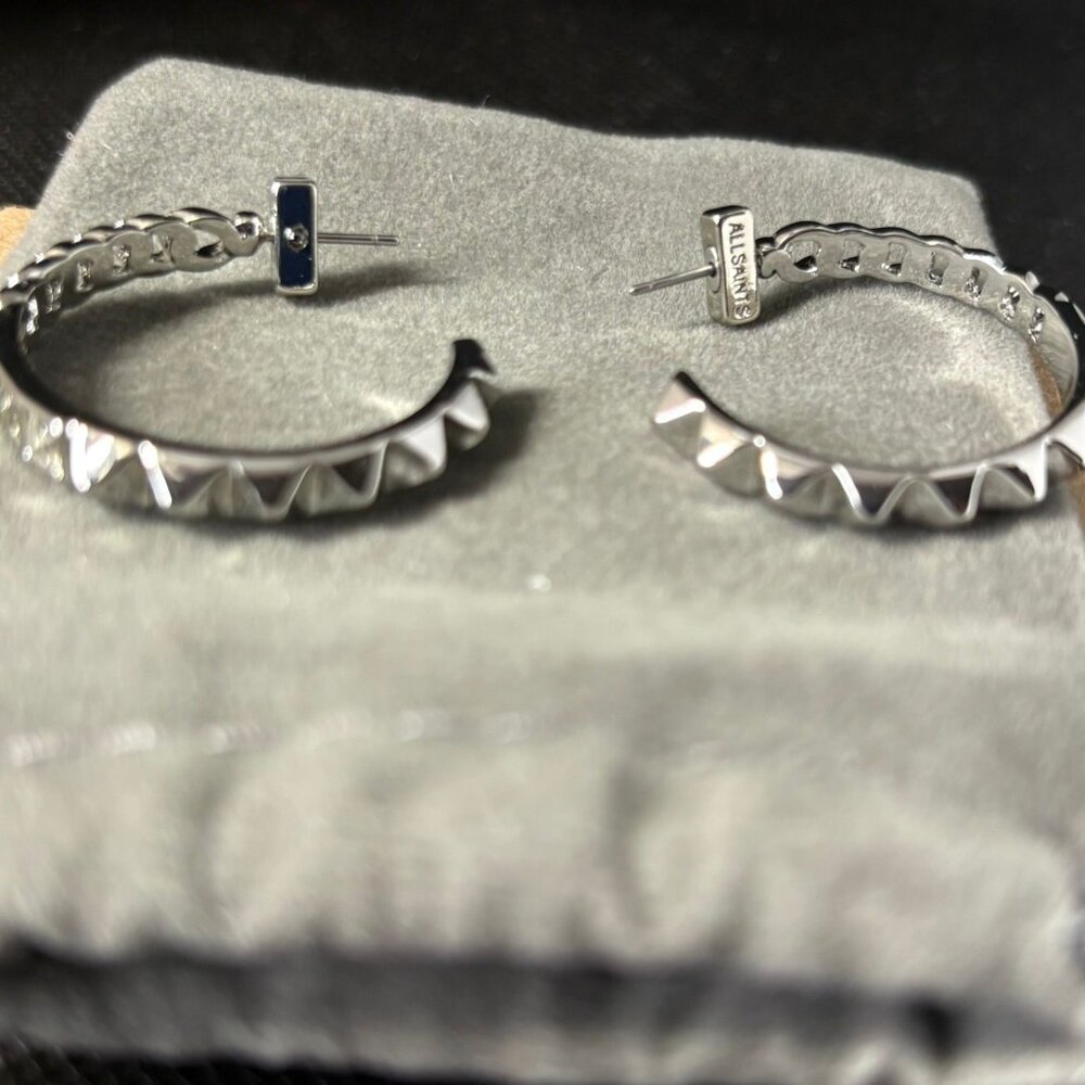 AllSaints Silver Chain Hoop Earrings | Edgy & Minimal